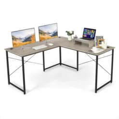 Costway L-Shaped Reversible Computer Desk 2-Person Long Table W/Monitor Stand -Smart Office Sets GUEST 29571ecc 159c 4389 ad97 489f972adfac