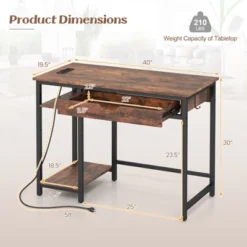 Costway Computer Desk With Power Outlets Home Office Desk With Drawer, Adjustable Shelf Headphone Hooks -Smart Office Sets GUEST 296beb4f c2b2 4a43 957a 1c43cd29d9a4