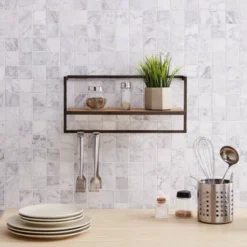 17" X 7.9" Floating Industrial Wood Wall Shelf With Metal Towel Bar Black - Danya B. -Smart Office Sets GUEST 29c8bf56 358c 475a b799 ab3f49201c14