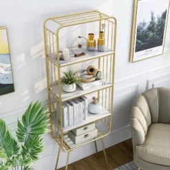 71" Jasper 5 Shelf Glam Bookcase Gold - HOMES: Inside + Out 10 71" Jasper 5 Shelf Glam Bookcase Gold - HOMES: Inside + Out -Smart Office Sets GUEST 2a2c6852 40b2 4ffe b60e ec536c0c6d4e