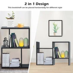 Costway 2-tier S-Shaped Bookcase Free Standing Storage Rack Wooden Display Decor Black -Smart Office Sets GUEST 2b881284 0706 45ce b7d9 f63a3df7c17a