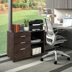 Costway 3-Drawer Wood File Cabinet Mobile Lateral Printer Stand With Open Storage Shelves -Smart Office Sets GUEST 2bfec7ea 68b9 48c6 8d99 ddd714d90e66