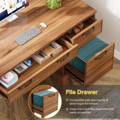 Tribesigns 47" Wood Computer Desk With 3 Drawers, Farmhouse Small Office Desk With Storage For Home Office, Bedroom, Study Room, Brown -Smart Office Sets GUEST 2c7ac0cb db75 4062 a707 6d3ff7a6482b