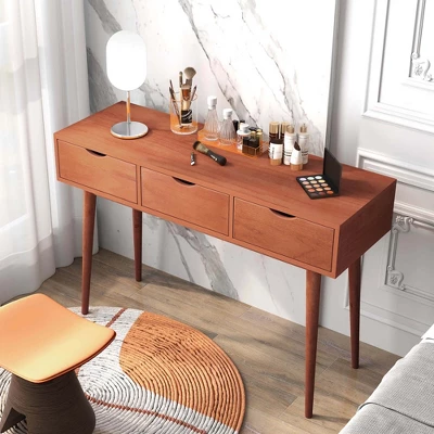 Costway Writing Desk 48" Computer Desk Mid Century Modern Work Table With 3 Drawers 6 Costway Writing Desk 48" Computer Desk Mid Century Modern Work Table With 3 Drawers - Image 4