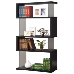 Coaster Home Furniture Contemporary Asymmetrical 63 Inch Durable Snaking Home Living Room 5 Shelf Bookshelf With Tempered Glass Support, Black -Smart Office Sets GUEST 2e947e23 7a2a 40ae 8c3a 09c5a43654ae