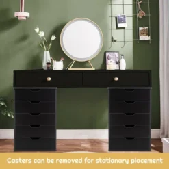 Costway 5 Drawer Chest Storage Dresser Floor Cabinet Organizer With Wheels Black -Smart Office Sets GUEST 2f680fc8 9d7e 4e58 bf57 61124ac92404