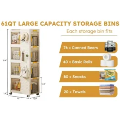 Stackable Storage Bins With Lids 4-Tier, Plastic Storage Bins With Wheels And External Hooks, Mobile Multifunction Utility Storage Organizer -Smart Office Sets GUEST 30886af7 2d89 4fe9 ba25 407836306d1f