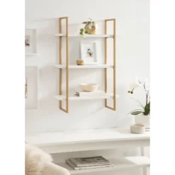 20" X 30" Leigh Wood And Metal Wall Shelf White/Gold - Kate & Laurel All Things Decor -Smart Office Sets GUEST 328ef9b6 80fb 4766 95fb 5294bee785ff