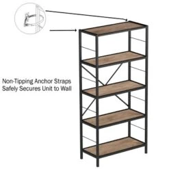 Hastings Home 5-Tier Open Style Bookshelf, Brown -Smart Office Sets GUEST 32bad615 1de3 49c2 bcca 66789fbe86cd