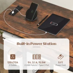 Costway Computer Desk With Power Outlets Home Office Desk With Drawer, Adjustable Shelf Headphone Hooks -Smart Office Sets GUEST 3395d75f 16d2 41d7 81ba 33595831fe1c