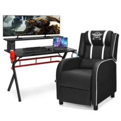 Costway Gaming Desk & Chair Set 48'' Computer Desk & Massage Recliner Chair Black + White/Blue/Pink/Red -Smart Office Sets GUEST 355ba1fe 0f06 439a 8f0f c7526b81eb53