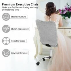 Costway Armless Faux Fur Leisure Office Chair Adjustable Swivel Task Chair -Smart Office Sets GUEST 3594ae61 3ace 4f12 9742 337db6541461