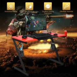 Costway Gaming Desk & Chair Set Z-Shaped Racing Style Desk With Massage Swivel Gaming Chair -Smart Office Sets GUEST 37f795d8 dc08 4686 ad01 9f0afc1f37d9