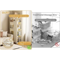 Stackable Storage Bins With Lids 4-Tier, Plastic Storage Bins With Wheels And External Hooks, Mobile Multifunction Utility Storage Organizer -Smart Office Sets GUEST 39e9ed31 1ca7 428d 8bdf a7419994c9ee