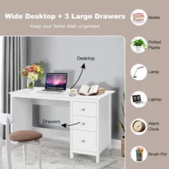Tangkula Computer Desk Writing Table W/3 Drawers Workstation For Home Office White/Black -Smart Office Sets GUEST 3a392c00 84a1 46c1 a060 29652e695544