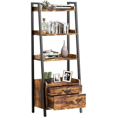 Fabato Bookshelf Bookcase W/Ladder Shelves, Metal Frame, & 2 Organizing Drawers For Living Room, Office, Or Bedroom 4 Fabato Bookshelf Bookcase W/Ladder Shelves, Metal Frame, & 2 Organizing Drawers For Living Room, Office, Or Bedroom - Image 2