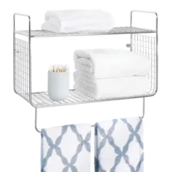 MDesign 2 Tier Storage Organizer Bath Shelf With Towel Bar, Wall Mount -Smart Office Sets GUEST 3af777fc c3f9 42c6 ba0b d1757fdda39e