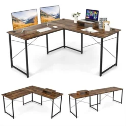Costway L-Shaped Reversible Computer Desk 2-Person Long Table W/Monitor Stand -Smart Office Sets GUEST 3b4d7093 fcf7 48e9 a069 2d20417ab197