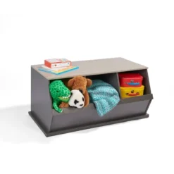 Badger Basket 3 Bin Stackable Storage Cubby Charcoal/Gray Woodgrain -Smart Office Sets GUEST 3bcdeb8f 5700 4ffd b54e 8acb17407c24