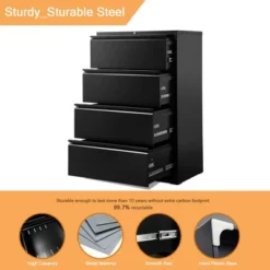 AOBABO 4 Drawer Lateral Steel File Organizing Cabinet With Locking System And Adjustable Hanging Bars For Letter/Legal Size Paper, Black -Smart Office Sets GUEST 3c1d2997 c1d1 4dae 817a 361dd1905b40