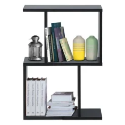 Costway 2-tier S-Shaped Bookcase Free Standing Storage Rack Wooden Display Decor Black -Smart Office Sets GUEST 3c4cac7b ca5f 4f73 a7ef daf6f78ebc22