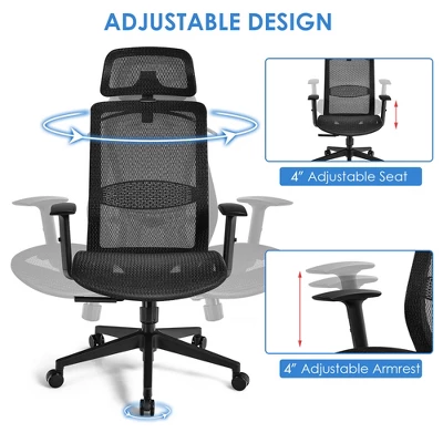 Costway Ergonomic High Back Mesh Office Chair Recliner Task Chair W/Hanger GreyBlack 10 Costway Ergonomic High Back Mesh Office Chair Recliner Task Chair W/Hanger GreyBlack - Image 8