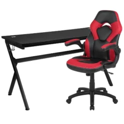 Flash Furniture Gaming Desk And Racing Chair Set With Cup Holder, Headphone Hook And Removable Mouse Pad Top - 2 Wire Management Holes -Smart Office Sets GUEST 3f352294 6895 4e31 b2e0 61ec94b05d8d