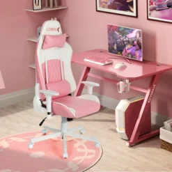 Costway Gaming Chair Racing Style Adjustable Swivel Computer Office Chair Pink -Smart Office Sets GUEST 3f9566a2 063e 49ea 9e88 dbee03db8a34