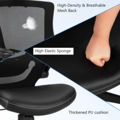 Costway Mesh Back Adjustable Swivel Office Chair W/ Flip Up Arms Leather Seat -Smart Office Sets GUEST 4070d9c9 a693 4a02 a90f 54be79e7d339