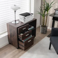 Costway 3-Drawer Wood File Cabinet Mobile Lateral Printer Stand With Open Storage Shelves -Smart Office Sets GUEST 4131d373 5a73 44da 80e1 9bd494f251f4
