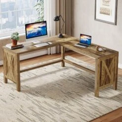 Tribesigns L-Shaped Executive Desk, 59 X 55-in Corner Computer Desk With Reinforced Panels, Farmhouse Workstation Furniture For Home Office