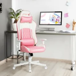 Costway Gaming Chair Racing Style Adjustable Swivel Computer Office Chair Pink -Smart Office Sets GUEST 4187a229 c97c 4d31 a446 cef4151f22f9