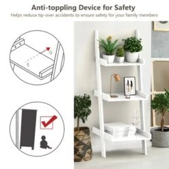Costway 3 Tier Leaning Wall Ladder Book Shelf Bookcase Storage Rack Display Flower Shelf Plant Shelf Furniture -Smart Office Sets GUEST 436326b6 97ec 4e06 98a2 d034d79d51f3