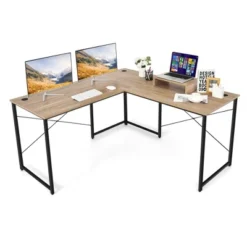 Costway L-Shaped Reversible Computer Desk 2-Person Long Table W/Monitor Stand -Smart Office Sets GUEST 475df8e0 3512 47a6 bc62 f5d1d05b9e67