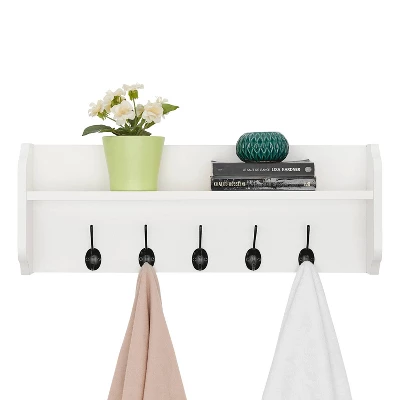 25" X 9" Entryway Floating Utility Wall Shelf With Hooks White - Danya B. 11 25" X 9" Entryway Floating Utility Wall Shelf With Hooks White - Danya B. - Image 9