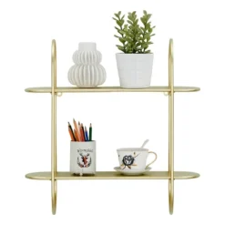 20" 2 Tier Warm Metal Hanging Bracket Wall Mounted Shelf Gold - Danya B. -Smart Office Sets GUEST 48b84b75 5da6 46c0 a278 626c6a9699ec