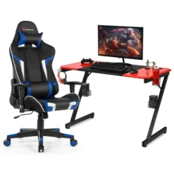 Costway Gaming Desk & Chair Set Z-Shaped Racing Style Desk With Massage Swivel Gaming Chair -Smart Office Sets GUEST 4996b62d 86c0 4b4f b208 be5f2e185ca9