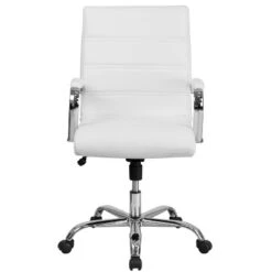 Flash Furniture Whitney Mid-Back White LeatherSoft Executive Swivel Office Chair With Chrome Frame And Arms - Set Of 4 -Smart Office Sets GUEST 49aba5de d887 4677 8183 490e51f82540
