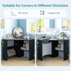 Costway Corner Computer Desk Triangle Writing Workstation W/ Storage Shelf WhiteBlack -Smart Office Sets GUEST 49e11121 0fee 4e78 a1e0 795e4972da2f