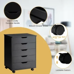 Costway 5 Drawer Chest Storage Dresser Floor Cabinet Organizer With Wheels Black -Smart Office Sets GUEST 4b7d631c 5475 4a8b 93ce 4f5b6eedb5ff