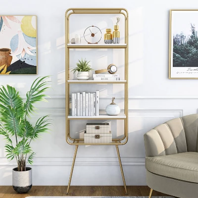 71" Jasper 5 Shelf Glam Bookcase Gold - HOMES: Inside + Out 3 71" Jasper 5 Shelf Glam Bookcase Gold - HOMES: Inside + Out