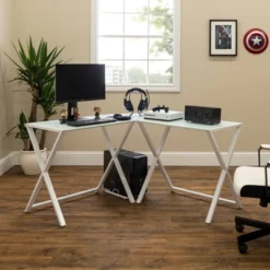 Modern Glass L Shaped Gaming Computer Desk White - Saracina Home -Smart Office Sets GUEST 4d44eb20 12e3 40bb 97f6 4e81c97ce684