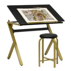 2pc Stellar Drawing Table With 36" Adjustable Top With Stool Set Black/Gold - Studio Designs -Smart Office Sets GUEST 4dcfbf27 2896 4c45 a815 140c91b7d844