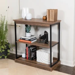 32" Oslo 3 Shelf Contemporary Wood And Metal Etagere Bookcase Brown/Black - Danya B. -Smart Office Sets GUEST 4df68714 59d9 48d3 9f7e 00cbb52d94ba