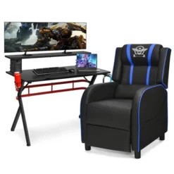 Costway Gaming Desk & Chair Set 48'' Computer Desk & Massage Recliner Chair Black + White/Blue/Pink/Red -Smart Office Sets GUEST 4dfc89e8 2093 4a65 9a8f cdfe06b98f6b