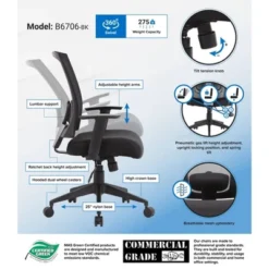Boss Office Products Mesh Back Task Chair Black: Ergonomic, Adjustable Arms, Swivel, Nylon Legs -Smart Office Sets GUEST 4e466020 631d 4c43 8e98 a6e4a1f1a96f