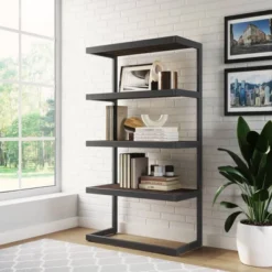 66" Cecilia Bookcase Distressed Charcoal Brown - WyndenHall