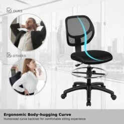 Mesh Drafting Chair Mid Back Office Chair Adjustable Height W/Footrest Armless -Smart Office Sets GUEST 503e8ce7 1f55 4be7 9090 a74152941f97