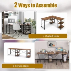 Tangkula Large L-shaped Computer Desk 60” Convertible Corner Desk With 4 Storage Shelves 95” 2-Person Long Study Writing Workstation Black/Rustic Brown/Natural/Grey -Smart Office Sets GUEST 507209f5 c35e 429c 8fab ed153cfd8f7c