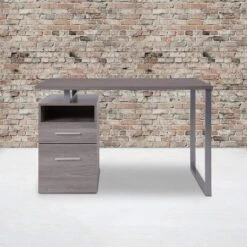 Emma And Oliver Desk With Two Drawers And Metal Frame